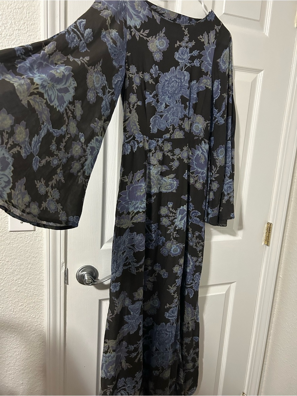 Free People Black Dress with Blue Floral Motif